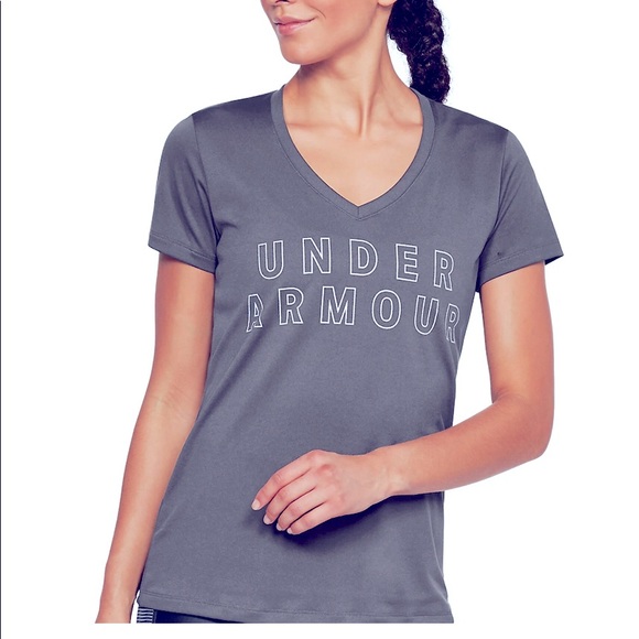 Under Armour Tops - NEW UNDER ARMOUR Heatgear Tee Shirt V Neck Gray Small Women’s UNISEX NWOT